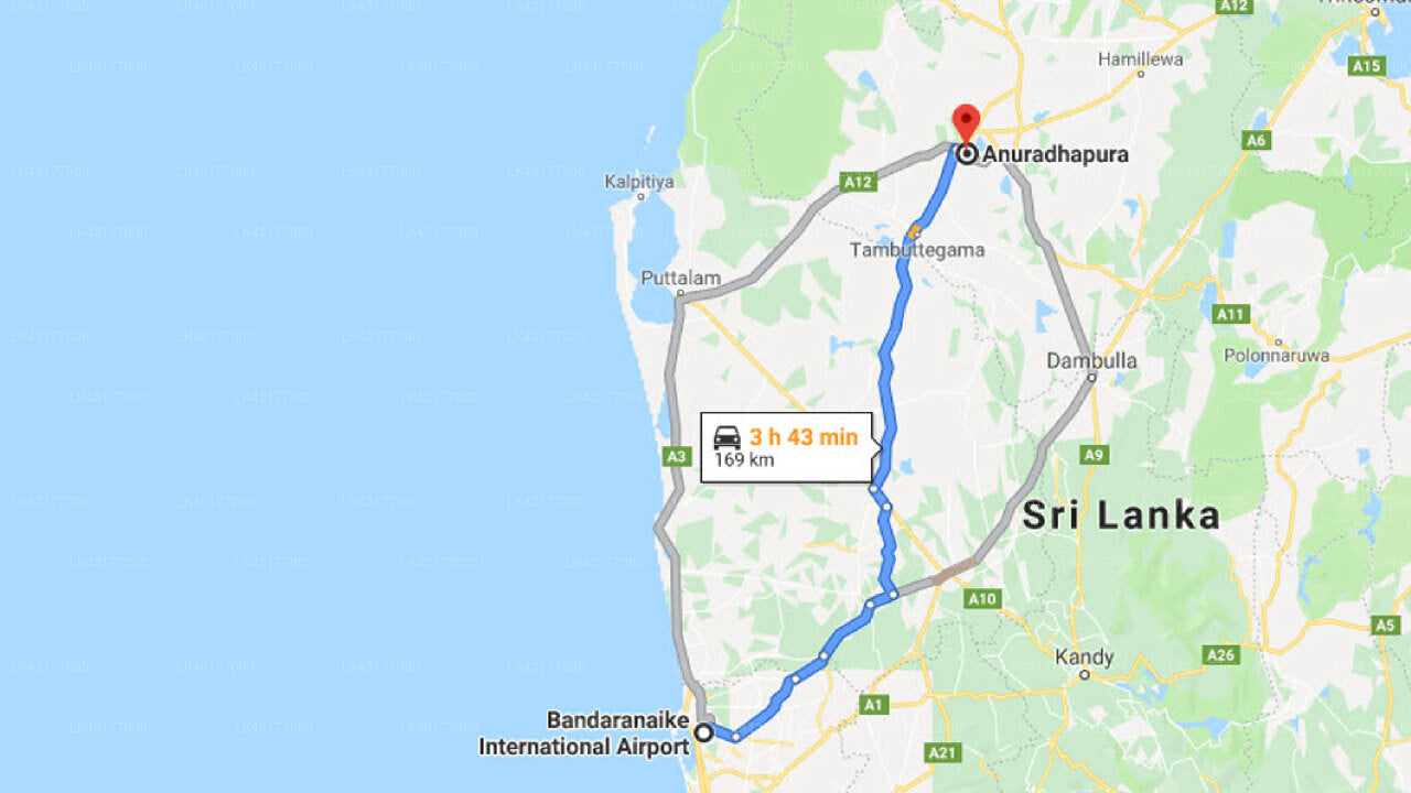 Transfer zwischen dem Flughafen Colombo (CMB) und der Nuwarawewa Villa, Anuradhapura