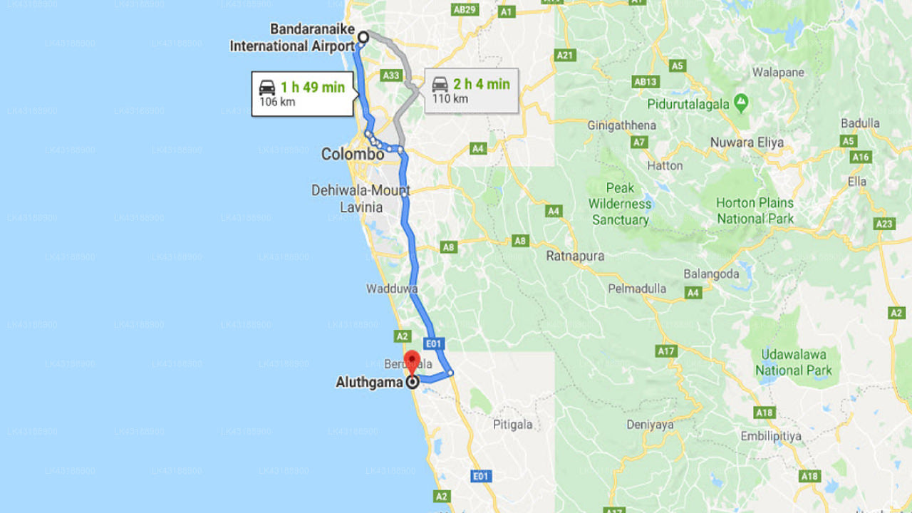 Transfer zwischen dem Flughafen Colombo (CMB) und dem Tripna Holiday Resort, Aluthgama