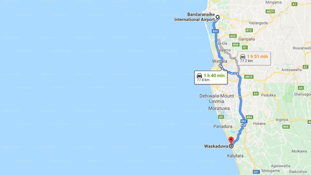 Transfer zwischen dem Flughafen Colombo (CMB) und Anantaya Waskaduwa, Waskaduwa