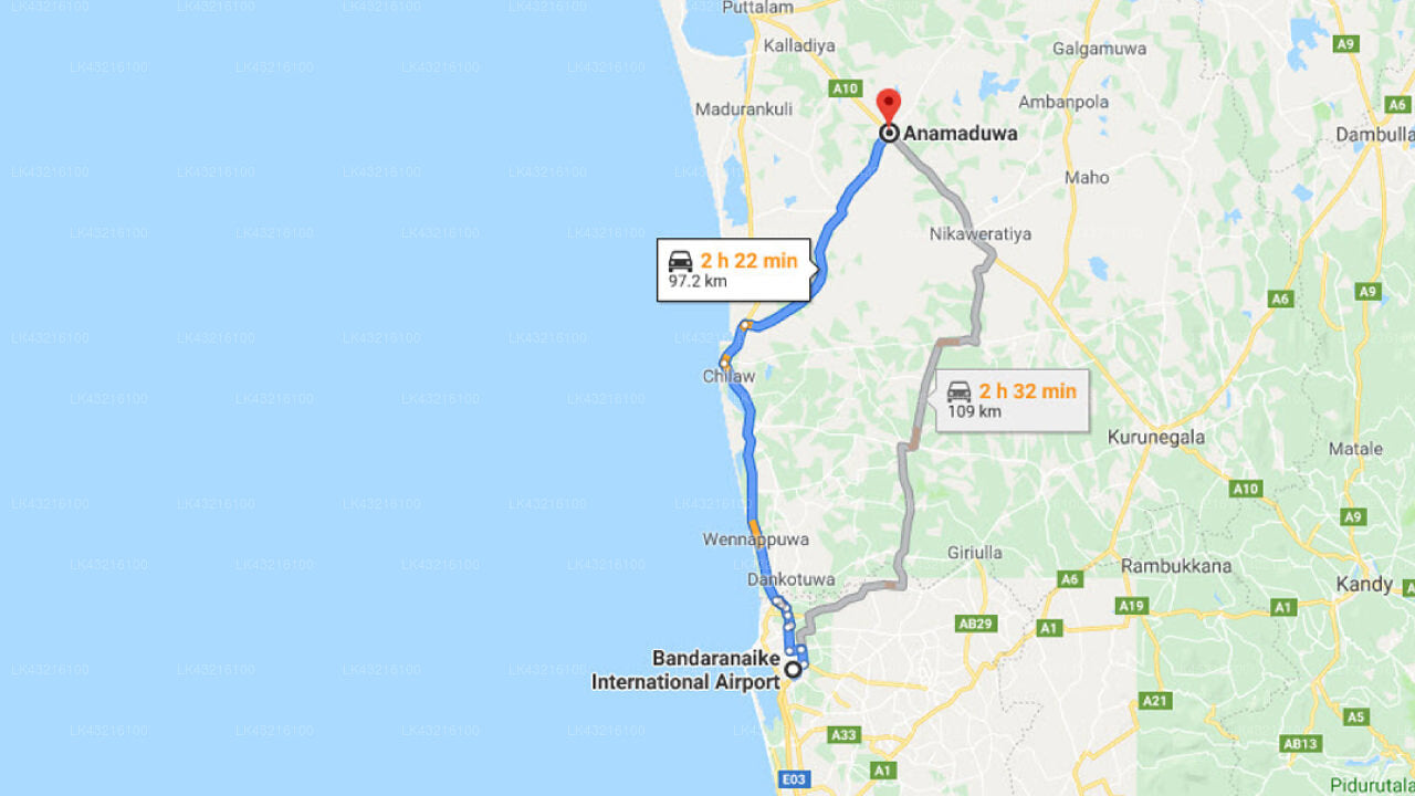 Transfer zwischen dem Flughafen Colombo (CMB) und Cadjan Earth, Anamaduwa