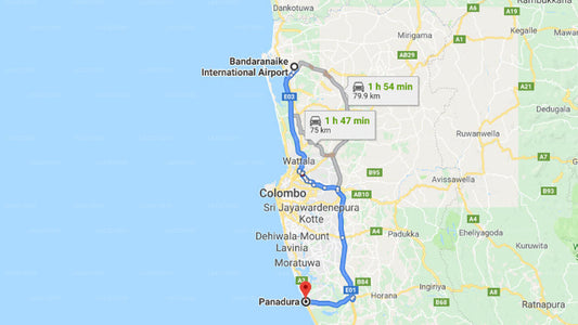 Transfer zwischen dem Flughafen Colombo (CMB) und Jie Jie Beach mit Jetwing, Panadura
