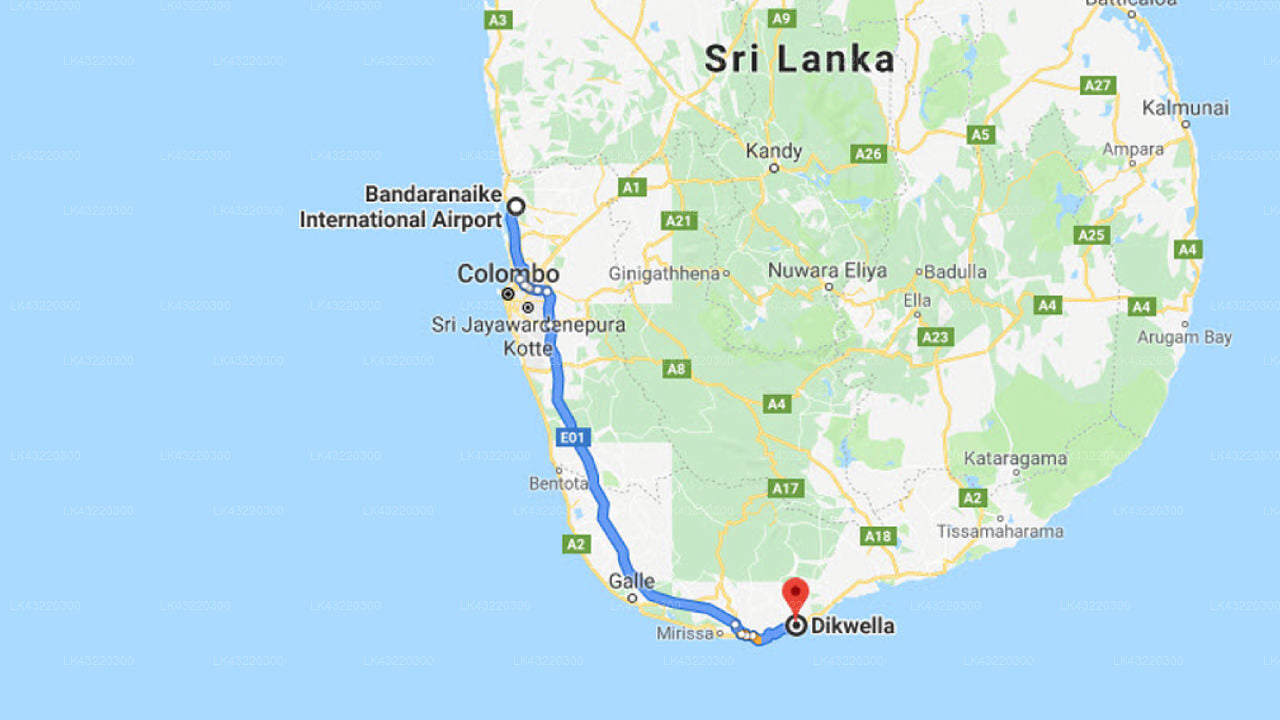 Transfer zwischen dem Flughafen Colombo (CMB) und Salt House, Dikwella