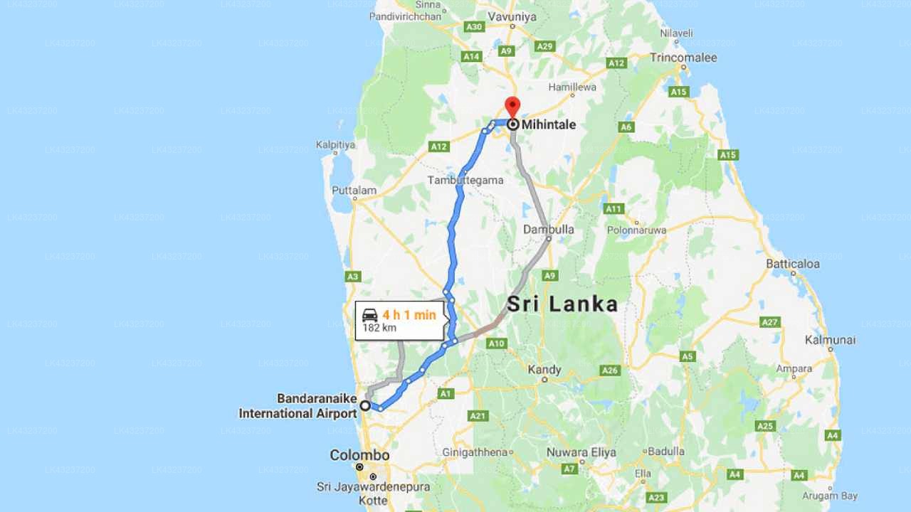Transfer zwischen dem Flughafen Colombo (CMB) und dem Miheen Hotel and Resort, Mihintale