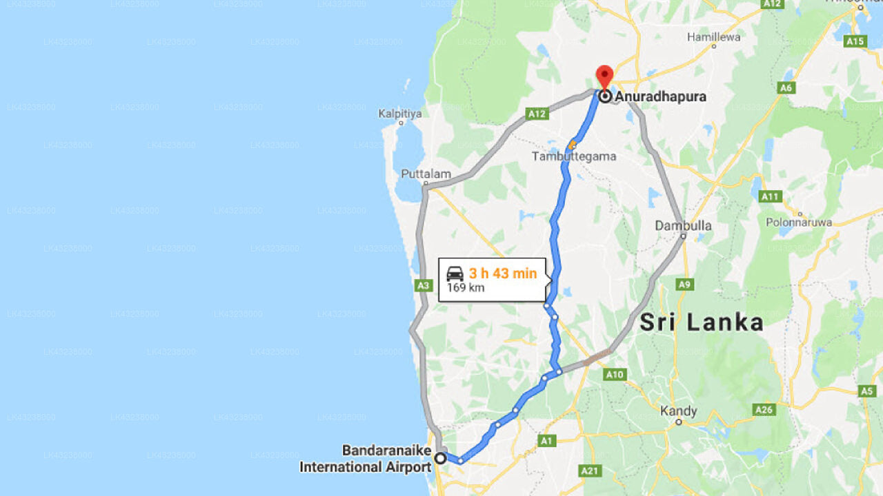 Transfer zwischen dem Flughafen Colombo (CMB) und der Rajarata Lodge, Anuradhapura