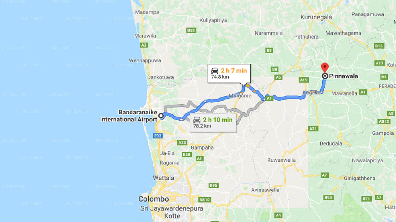 Transfer zwischen dem Flughafen Colombo (CMB) und dem Hotel Pinnalanda, Pinnawala