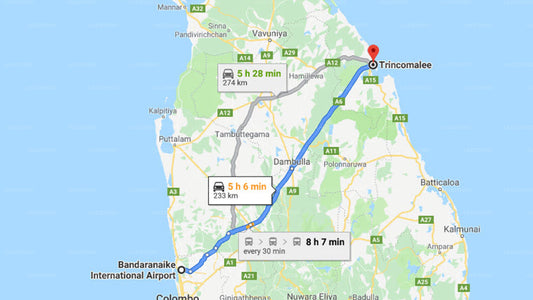 Transfer zwischen dem Flughafen Colombo (CMB) und dem Hotel Kingfisher, Trincomalee