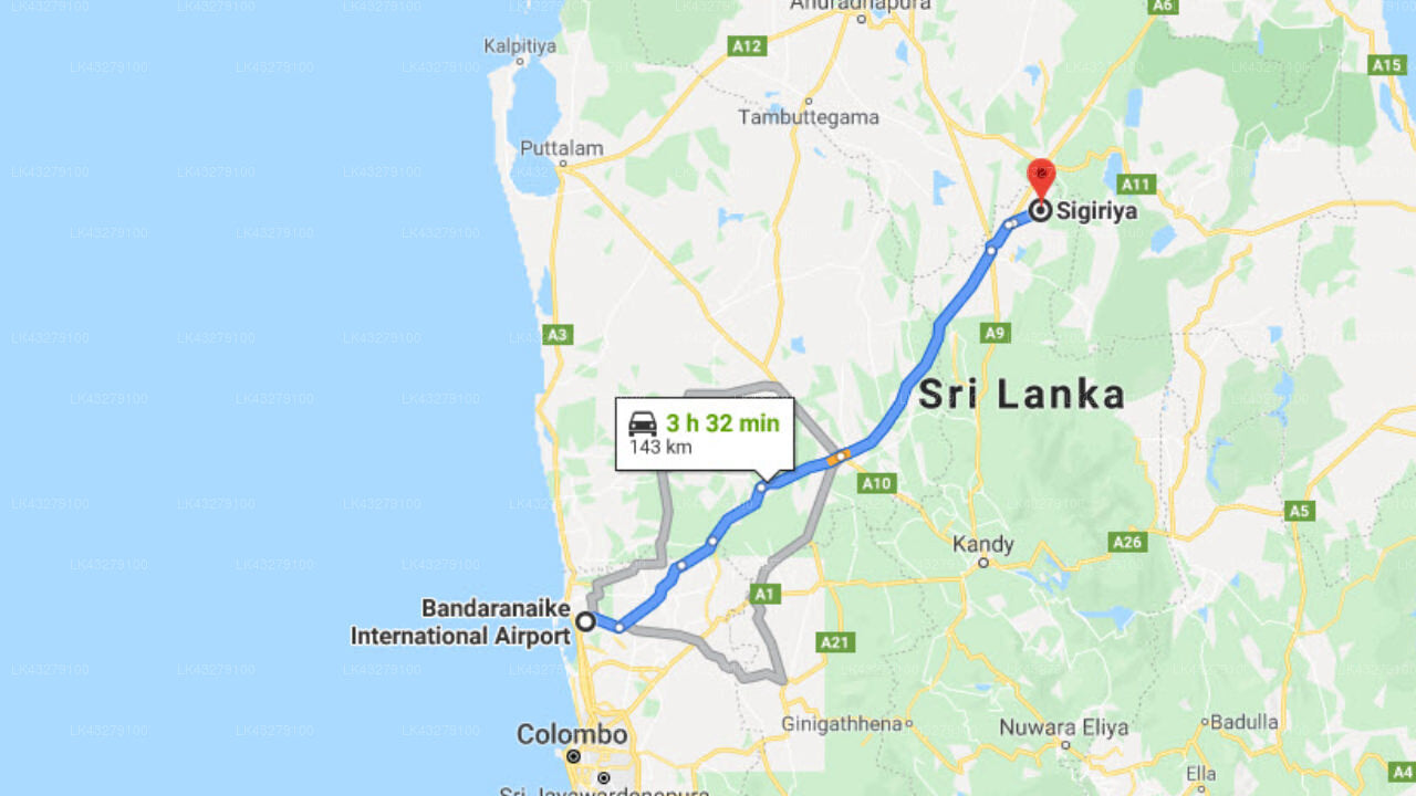 Transfer zwischen dem Flughafen Colombo (CMB) und dem RHO Sigiriya Lake Edge Retreat, Sigiriya