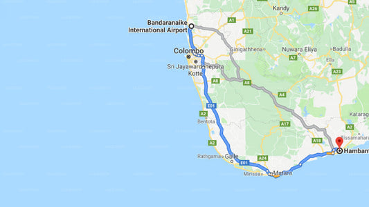 Transfer zwischen dem Flughafen Colombo (CMB) und dem Ocean Cottage Kalametiya von Everton Holidays, Hambantota