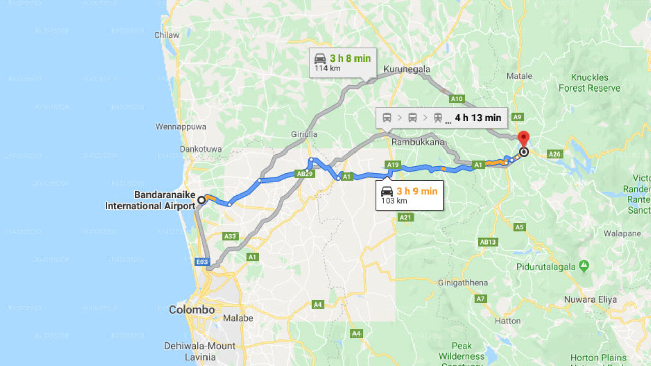 Transfer zwischen dem Flughafen Colombo (CMB) und Urban Residence, Kandy