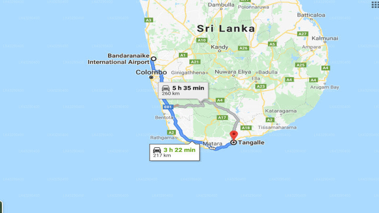 Transfer zwischen dem Flughafen Colombo (CMB) und der Villa Tanderra, Tangalle