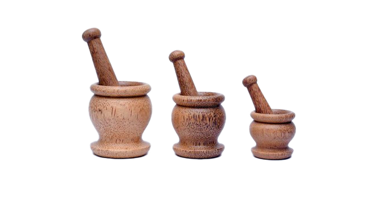 Lakpura Motar und Stößel aus Holz (Wangediya), Höhe (8 cm)