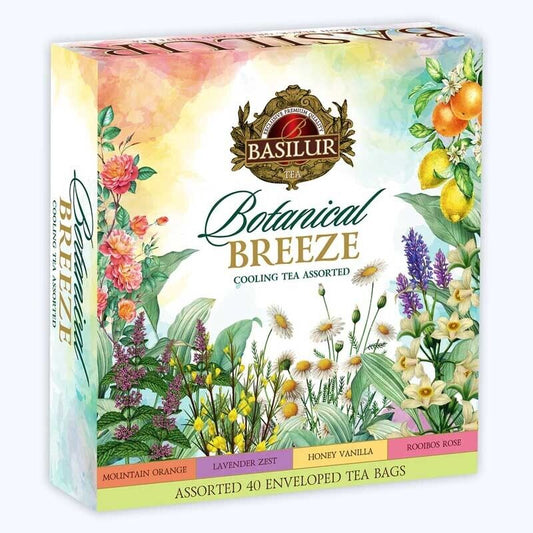 BASILUR BOTANICAL BREEZE – BOX – AROMATISIERTER GRÜNER TEE, AROMATISIERTER SCHWARZER TEE UND AROMATISIERTER WEISSER TEE – TEEBEUTEL MIT FOLIE UND PAPIER UMSCHLAG – KÜHLTEES SORTIERT (80 g)