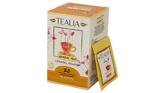 Tealia Caramel Rooibos – 20 Pyramiden-Umschlagsbeutel (40 g)